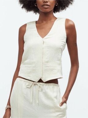 Madewell Cream Sleeveless V-Neck Linen Vest